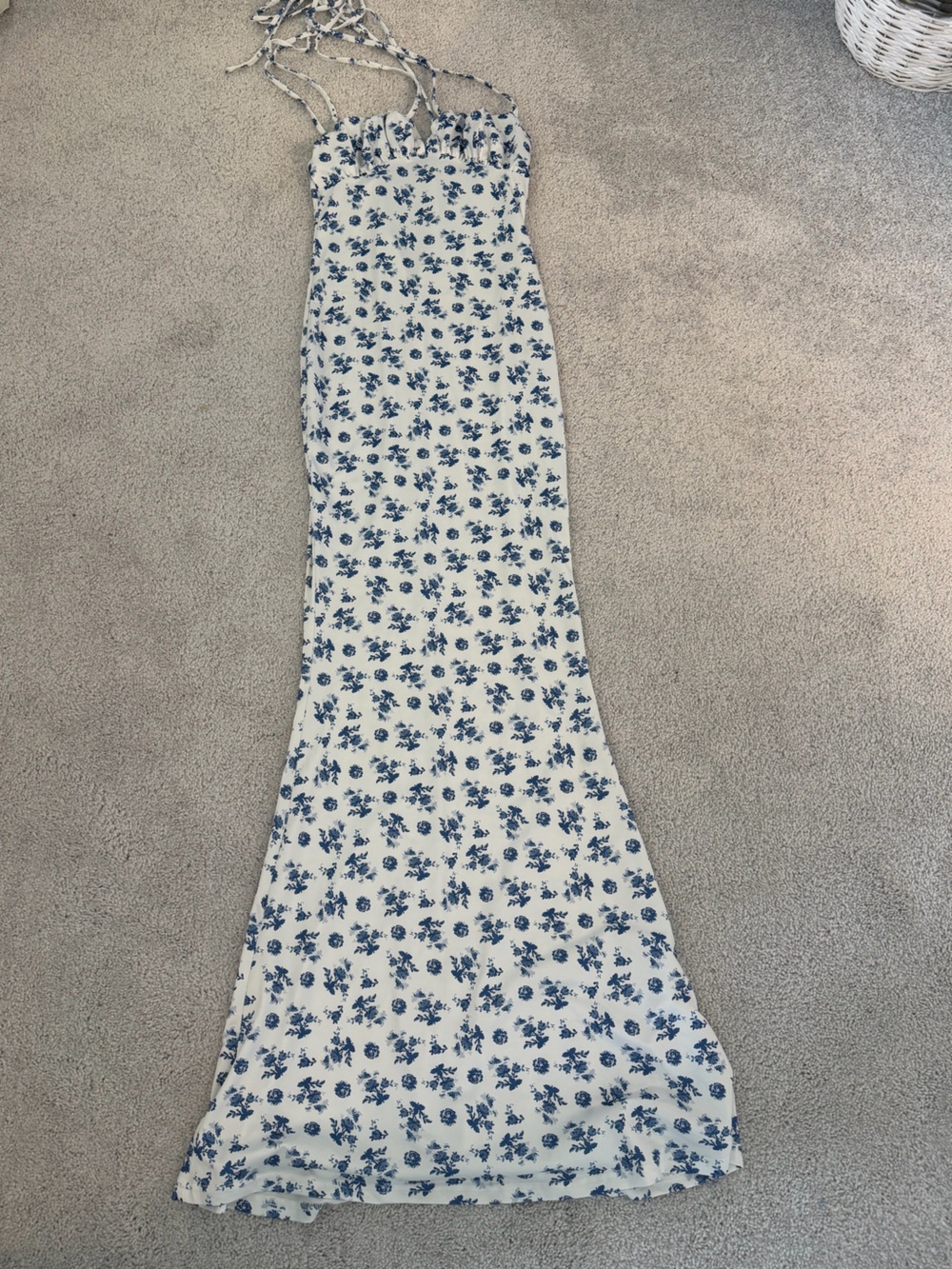 SHEIN White Maxi Dress with Blue Floral Print